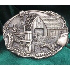 Bergamot Brass Works Belt Buckle Tractor Farm Barn Dog Windmill Wheat Seeds D-49